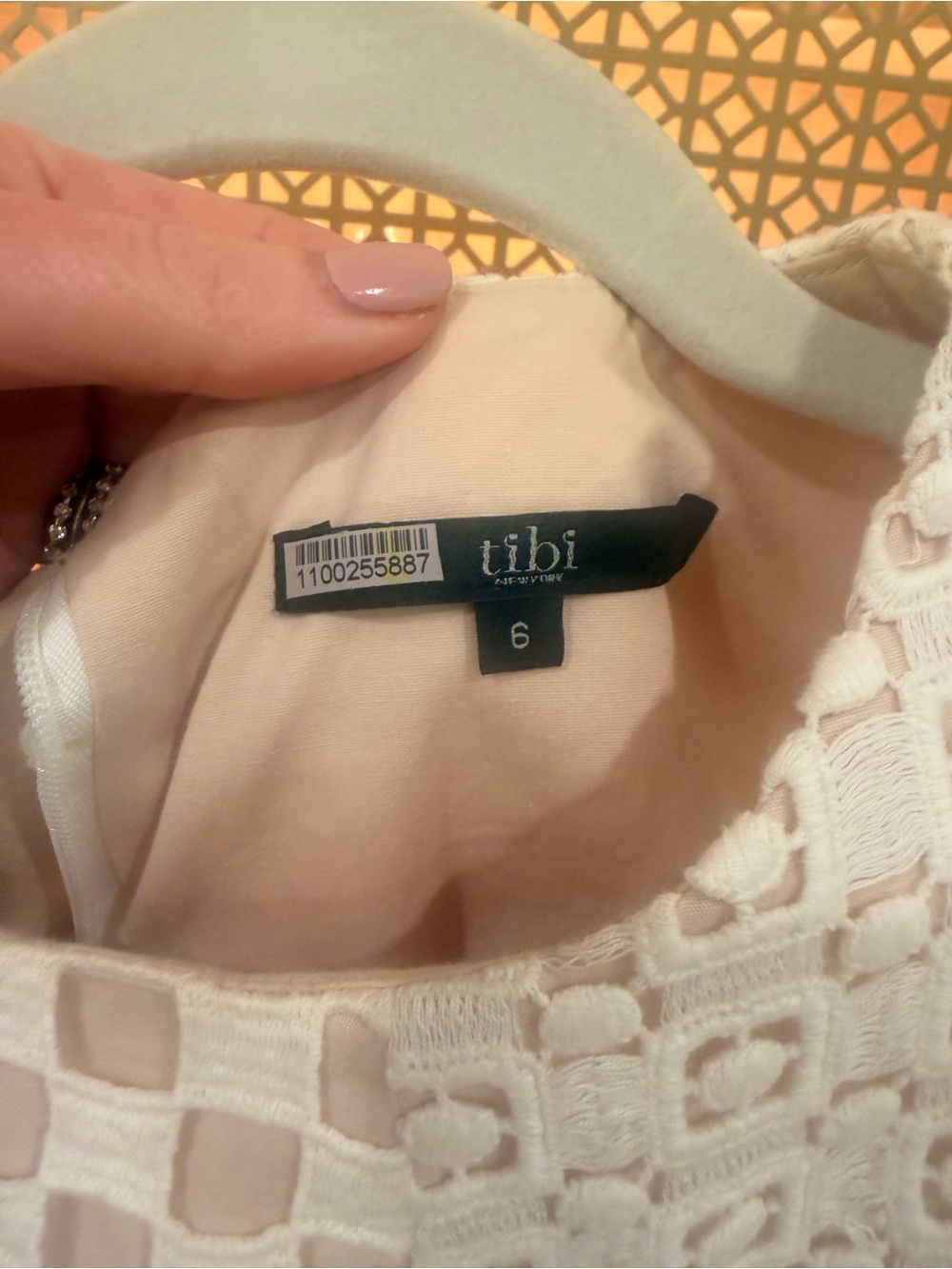 Tibi Sonoran Cotton Geometric Eyelet Overlay Shift Dress sz 6 Neutral EUC - Picture 5 of 5